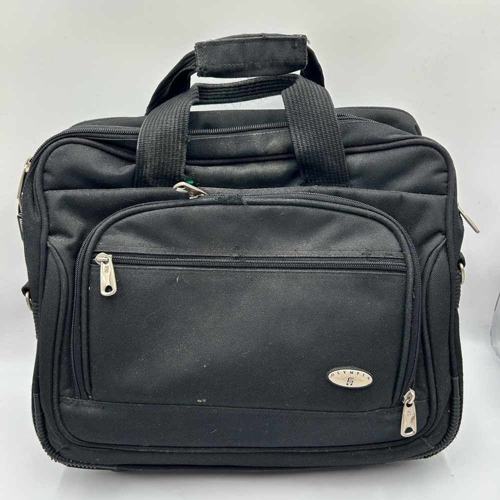 Olympia Black Leather Rolling Laptop Bag